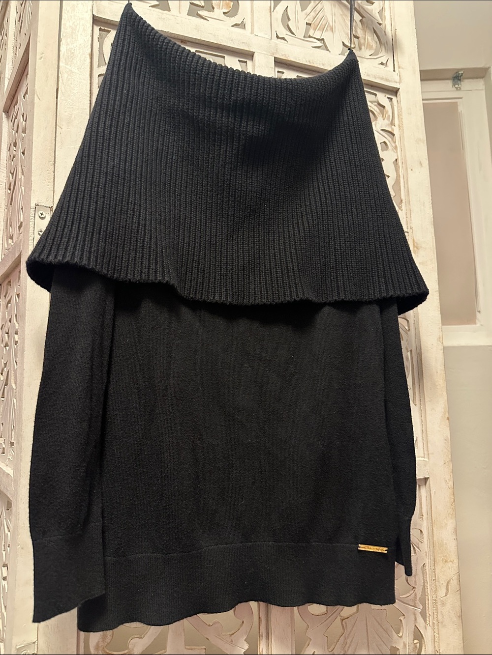Michael Kors Black Off-the-Shoulder Foldover Sweater
